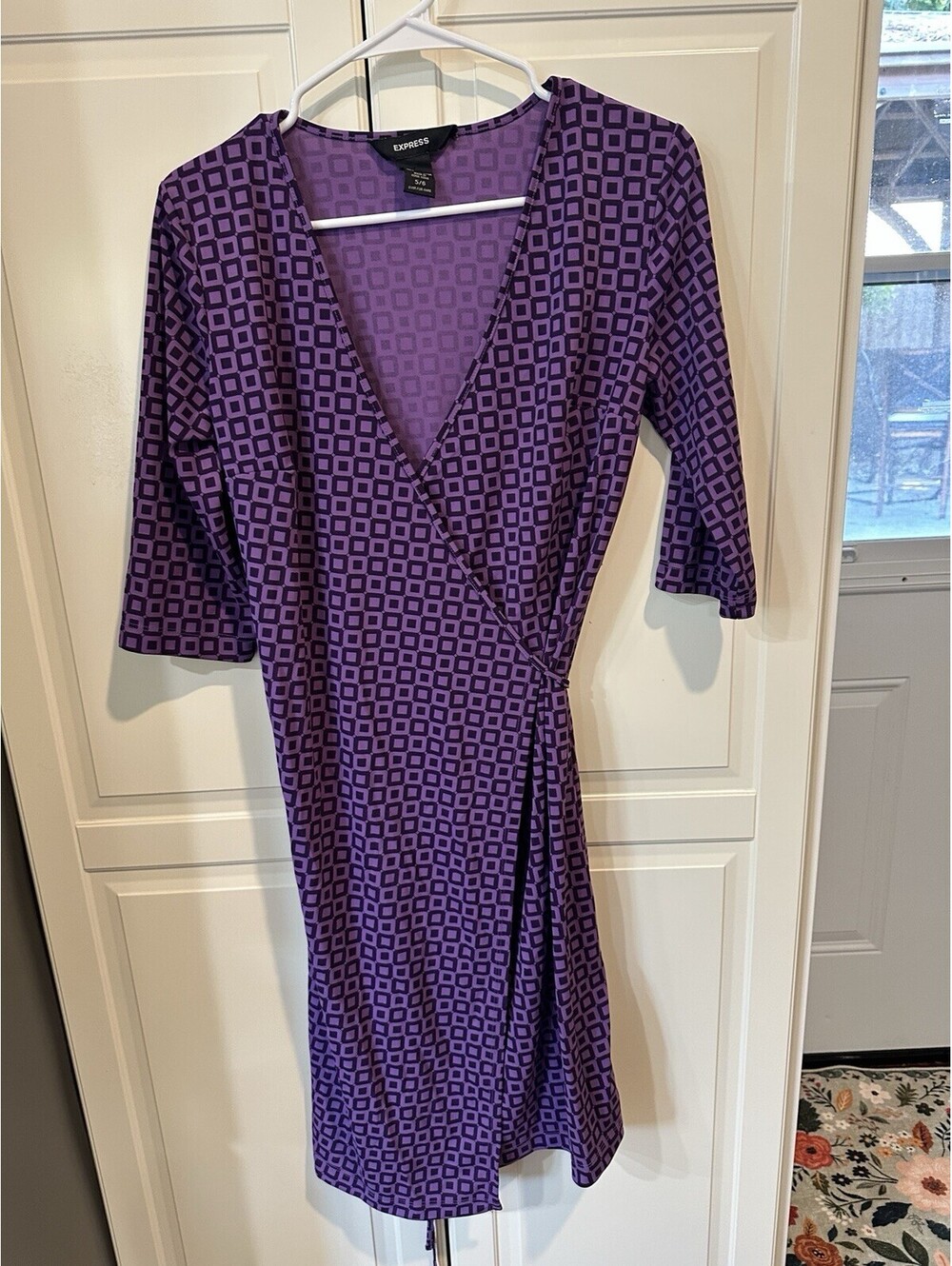 Express Wrap Dress Purple Geometic Women's Size 5/6 Vintage